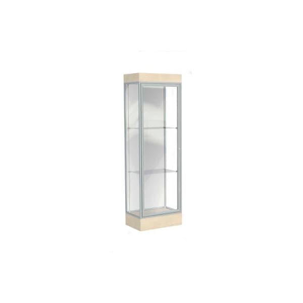 Waddell Display Case Of Ghent Edge Lighted Floor Case, White Back, Satin Frame, 6" Chardonnay Base, 24"W x 76"H x 20"D 91LFWH-SN-CD - main